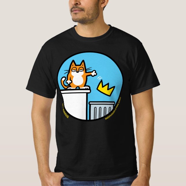 Funny Cat Cartoon No Kings Protest Rally T-shirt (Frente)