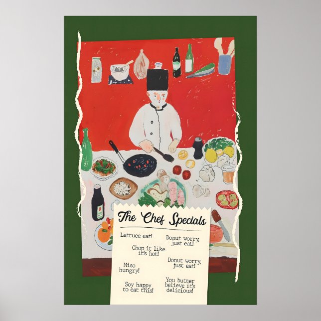 Funny Chef Specials Poster Retro Food Pun Kitchen (Frente)