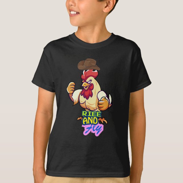 Funny Chicken Rise and Fly” T-Shirt (Frente)