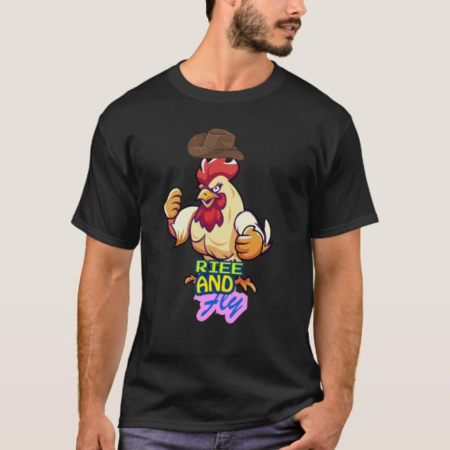 Funny Chicken Rise and Fly” T-Shirt (Frente)