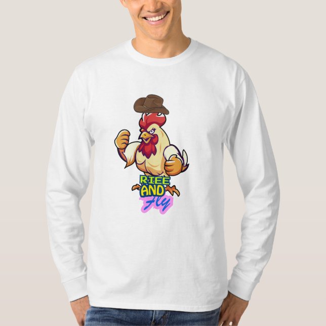 Funny Chicken Rise and Fly” T-Shirt (Frente)