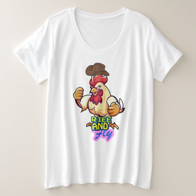 Funny Chicken Rise and Fly” T-Shirt (Frente do Design)