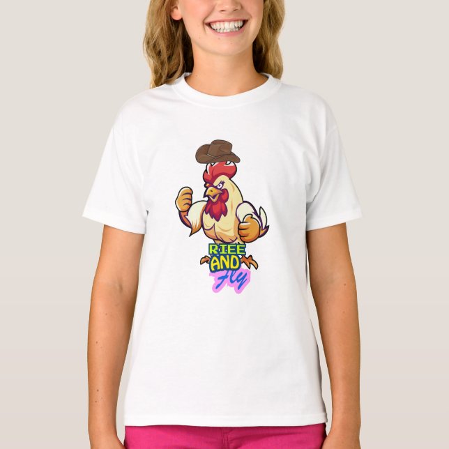 Funny Chicken Rise and Fly” T-Shirt (Frente)