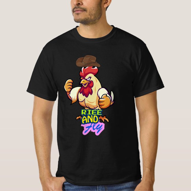 Funny Chicken Rise and Fly” T-Shirt (Frente)