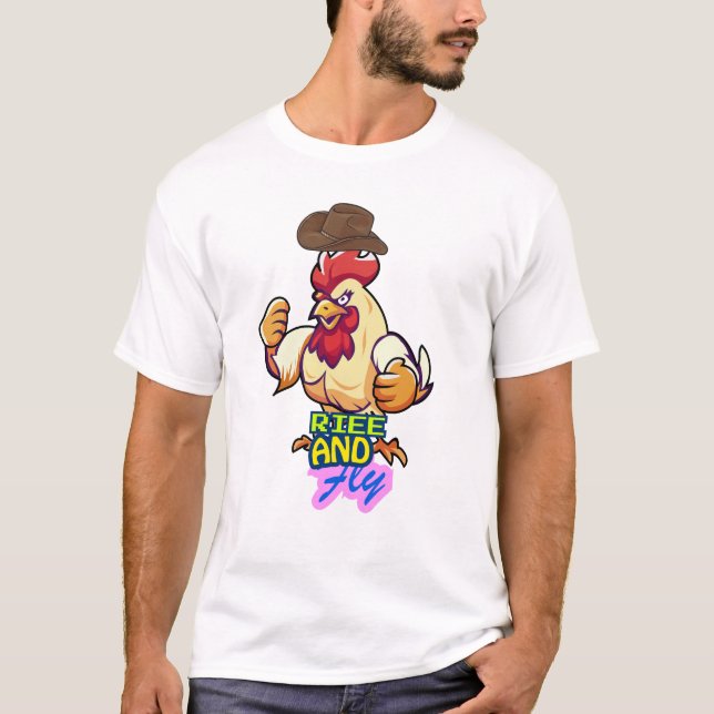 Funny Chicken Rise and Fly” T-Shirt (Frente)