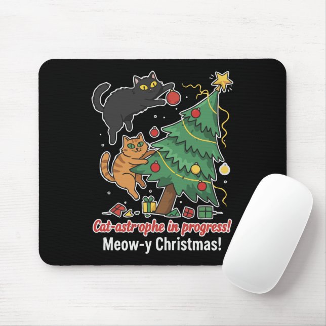 Funny Christmas Cat Mousepad - Cat-ástrofe em Anda (Com mouse)