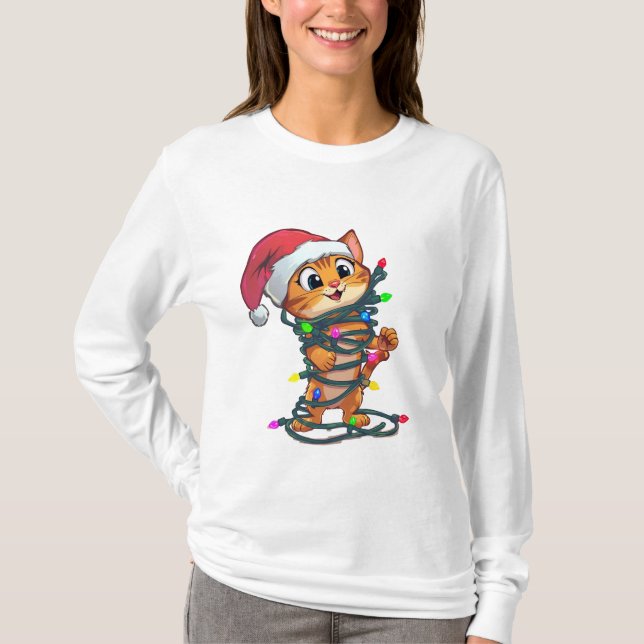  Funny Christmas Cat T-Shirt | Cute Holiday Gift  (Frente)