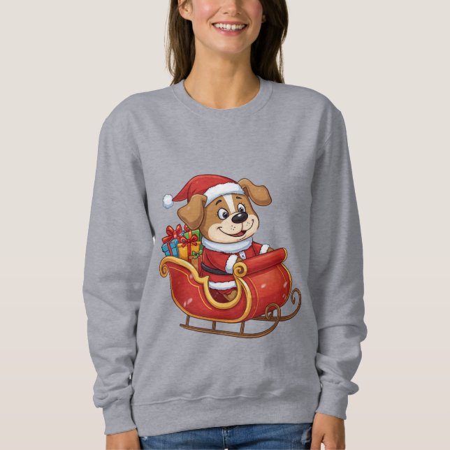 Funny Christmas Dog T-Shirt | Cute Santa Sleigh  (Frente)