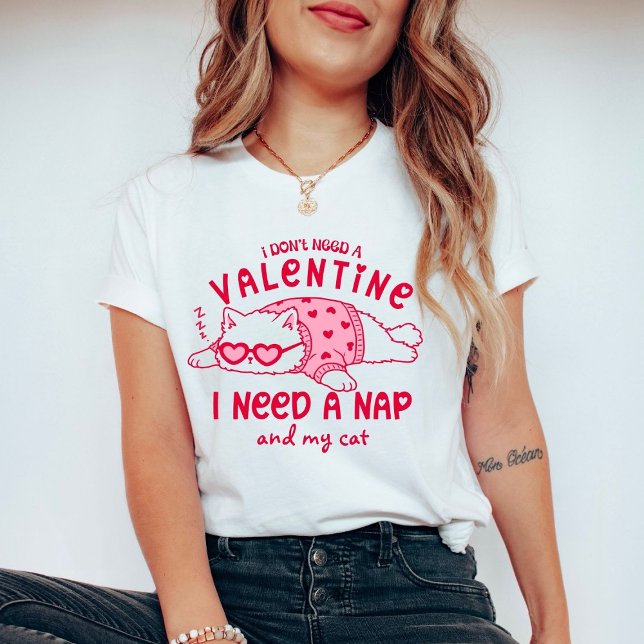Funny Custom Valentine Nap and Cat T-Shirt (Criador carregado)