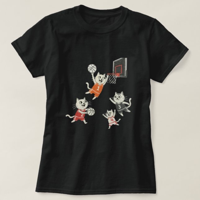 Funny doodle cats playing basketball T-Shirt (Frente do Design)