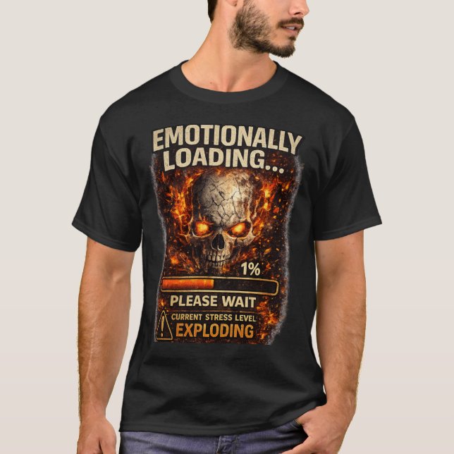 Funny Emotional Loading Skull T-Shirt – Stress Lev (Frente)