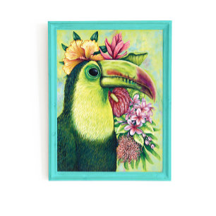 Funny Floral Hawaiai Bird Art Poster