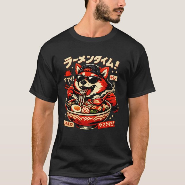Funny Food Art T-Shirt – Japanese Ramen Animal Gra (Frente)