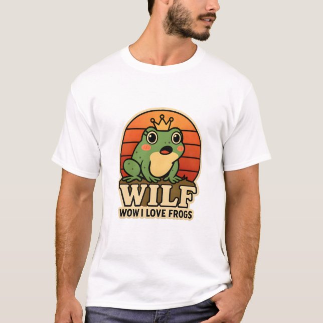 Funny Frog T-Shirt – WILF Wow I Love Frogs Retro F (Frente)