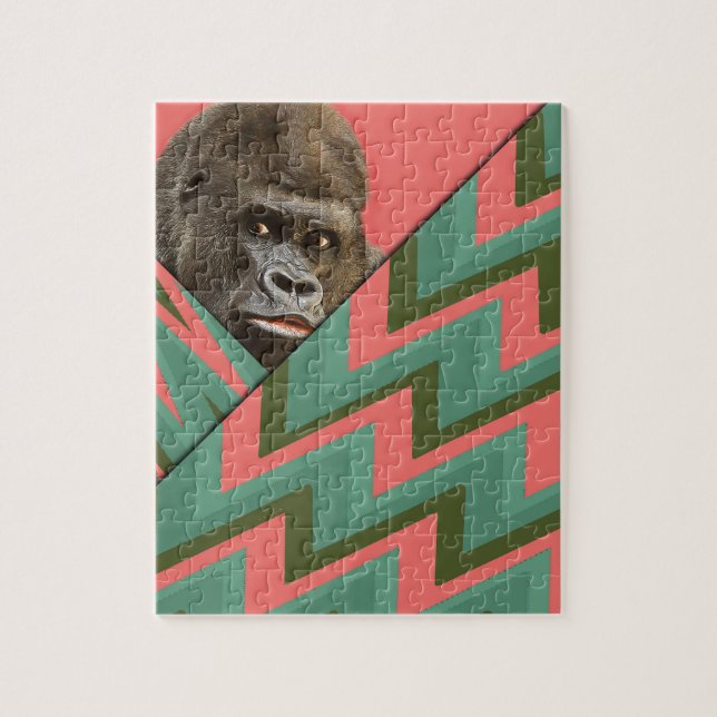 Funny Gorilla Pink Green Chevron Quebra-cabeça (Vertical)