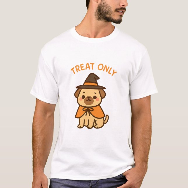 Funny Halloween Pug Witch T-Shirt (Frente)