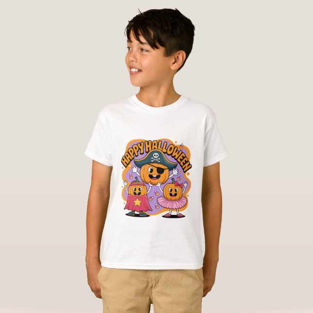 Funny Happy Halloween Pumpkin Kids T-Shirt  (Frente Completa)