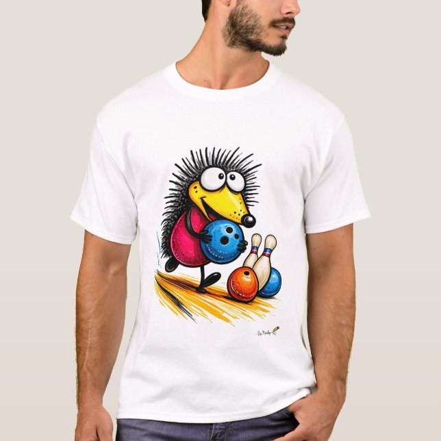 Funny Hedgehog Bowling Cartoon T-Shirt (Frente)