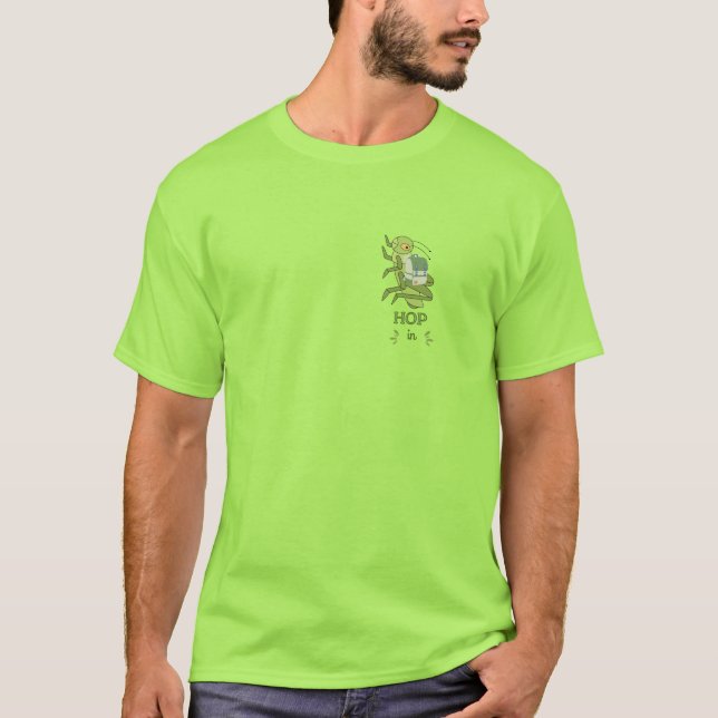 Funny "HOP II" Grasshopper Adventure T-Shirt – Per (Frente)