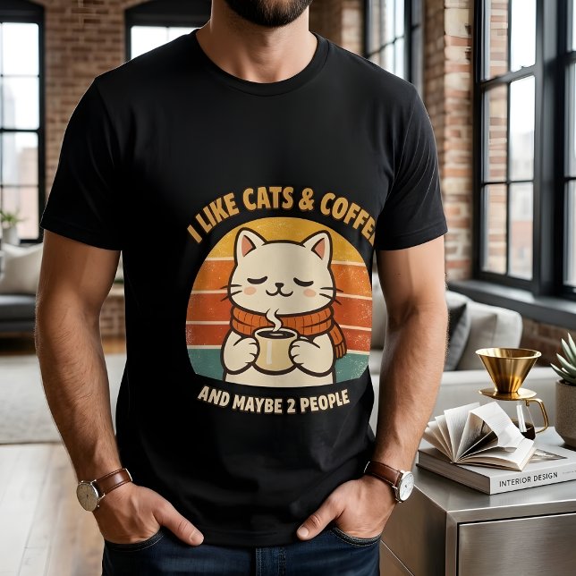 Funny Introvert Cat I Like Cats & Coffee T-Shirt (Criador carregado)