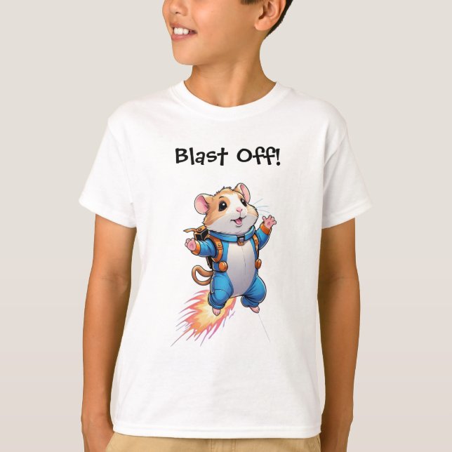 Funny Jetpack Hamster Kids T-Shirt (Frente)