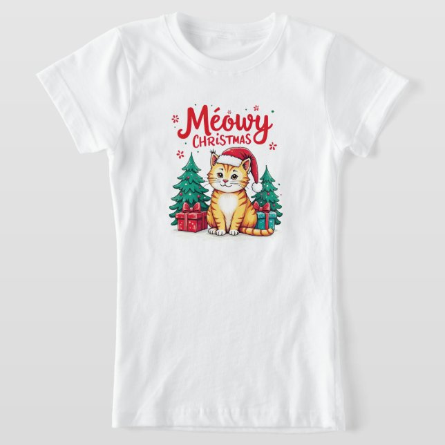 Funny Meowy Christmas Cat T-shirt (Postura )