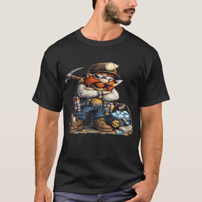 Funny Miner Raccoon Graphic T-Shirt for Men (Frente)
