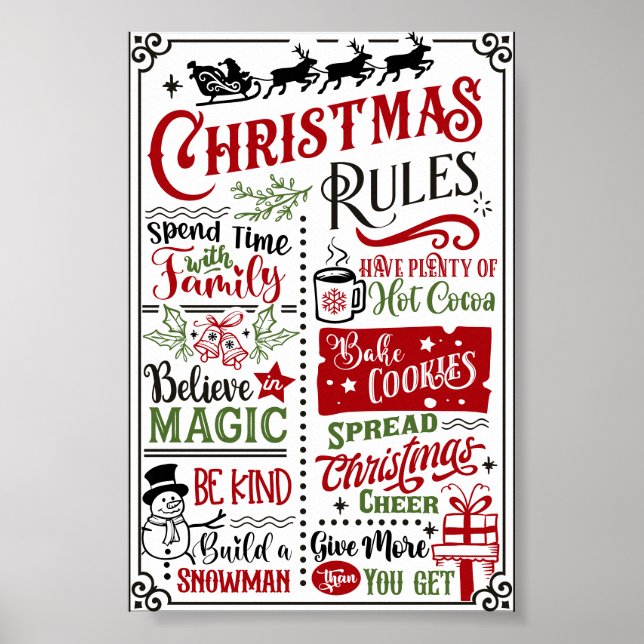 Funny Moderno Regras de Natal Sinal de Poster (Frente)