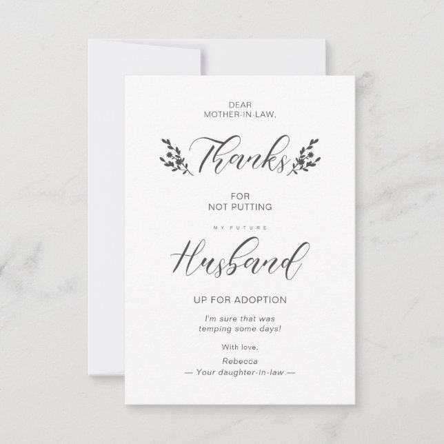 Funny Mother-in-law Quote Botanical Handwriting (Frente)