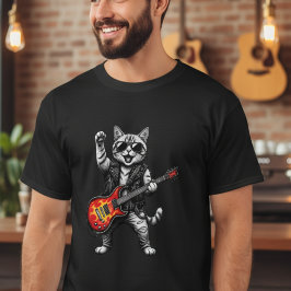 Funny Music Rock Star Cat with Guitar T-Shirt