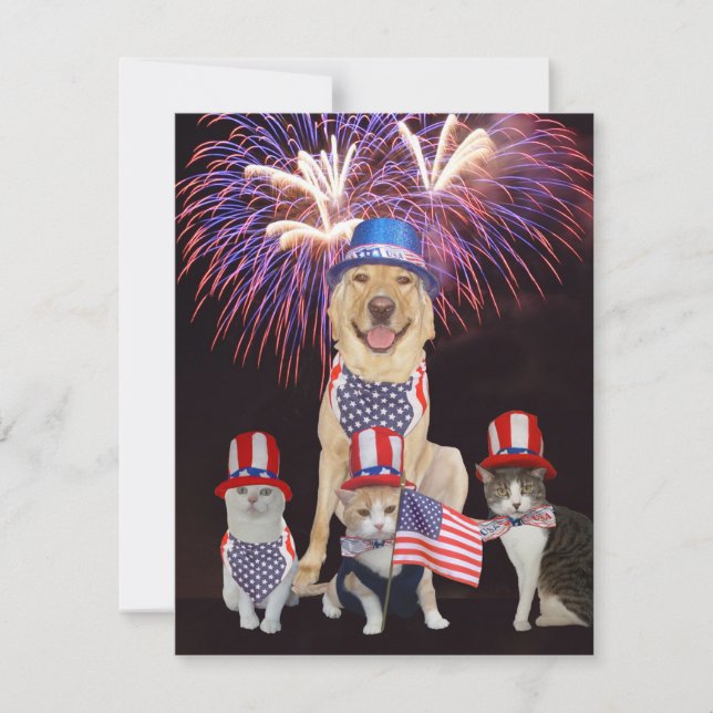 Funny Pets 4 de julho Convite (Frente)
