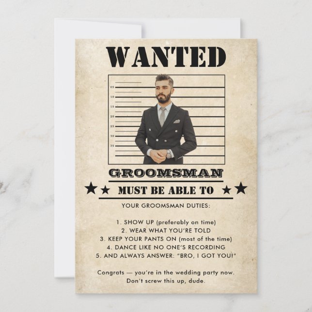 Funny Photo Groomsman  Invitation (Frente)