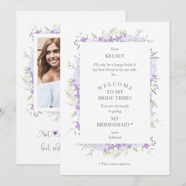 Funny Proposal Photo Bridesmaid Purple Wildflowers (Frente/Verso)