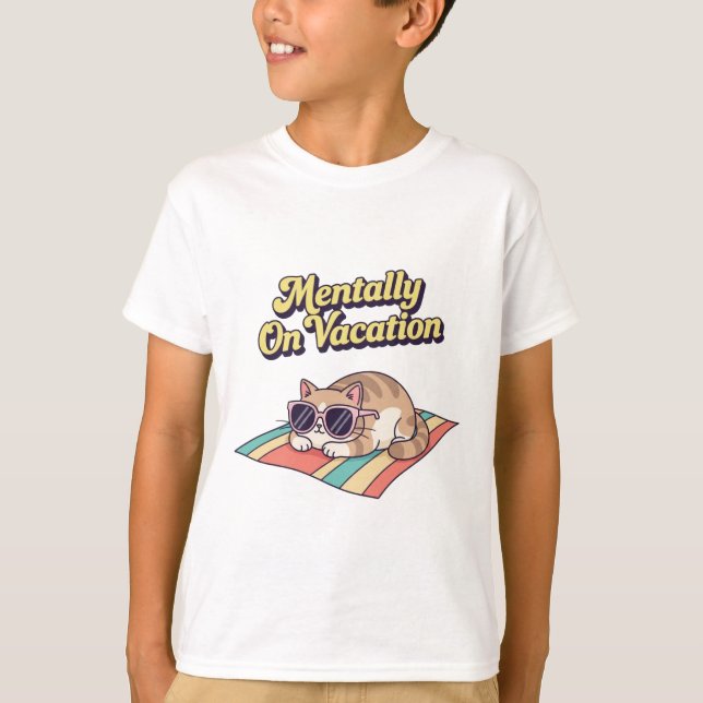 Funny Retro Cat Vacation Kids T-Shirt (Frente)