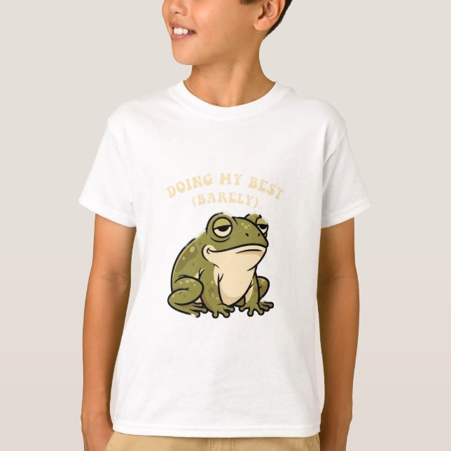 Funny Retro Frog Barely Trying Kids T-Shirt (Frente)