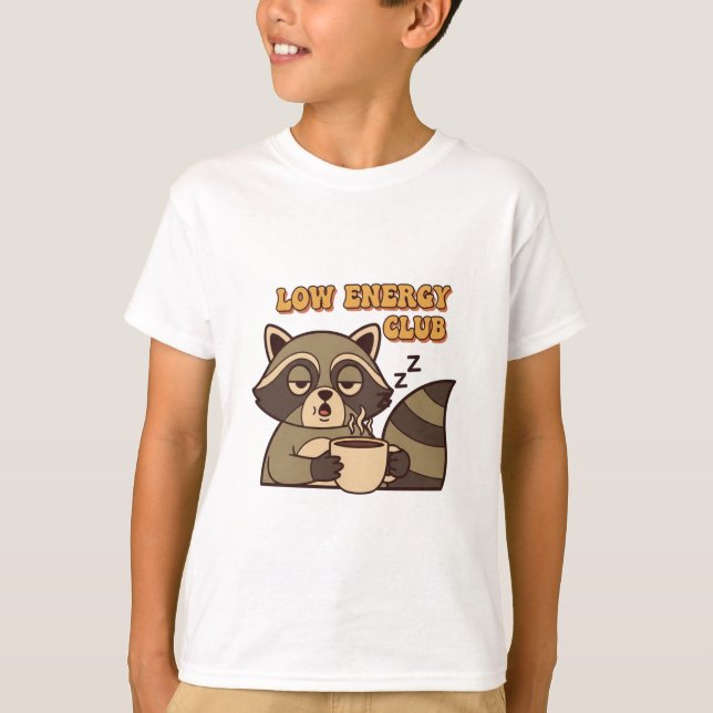 Funny Retro Raccoon Kids Low Energy T-Shirt (Frente)