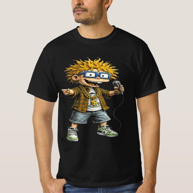Funny Rockstar Cartoon Character Graphic T-Shirt  (Frente)