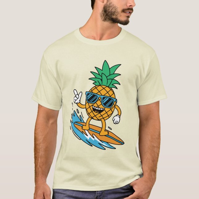 Funny Surfing Pineapple T-Shirt Tropical Surf Tee (Frente)