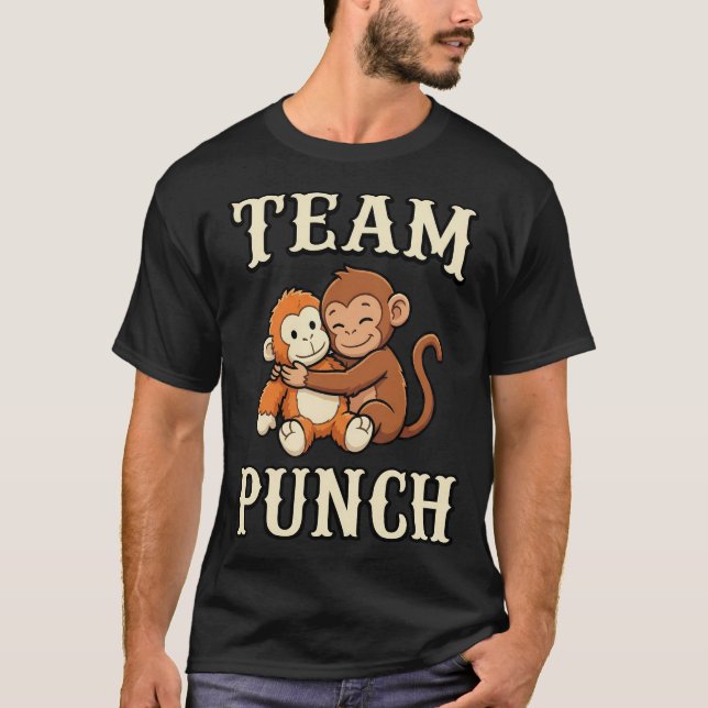 Funny Team Punch Cute Monkey Hugging Meme T-Shirt (Frente)
