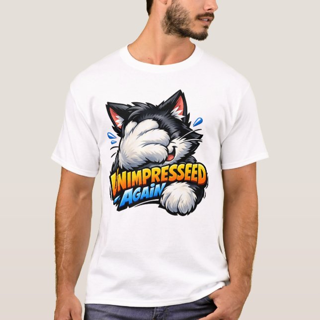 Funny Unimpressed Cat Basic T-Shirt - Grumpy (Frente)