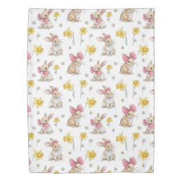 Furry Brown Bunnies Among Daffodils