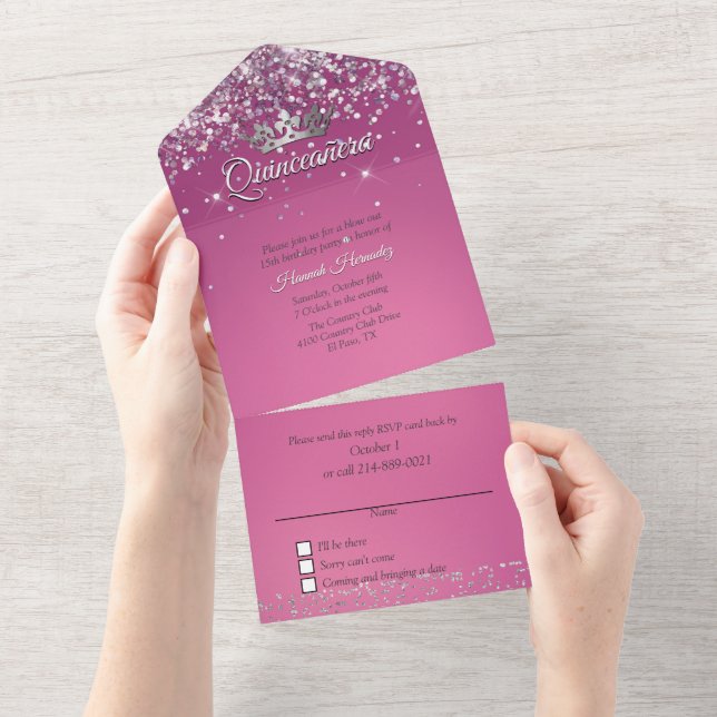 Fushia e Glitter Quinceañera   (Aba destacável)