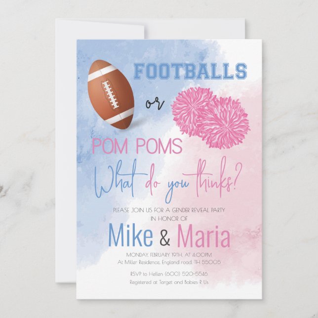 Futebol e Pom Poms gênero revelam convite (Frente)