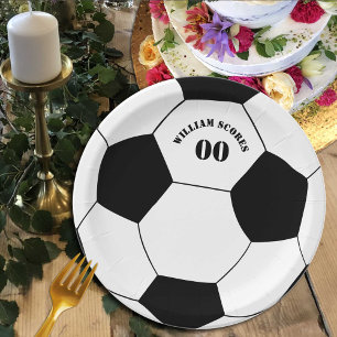 Futebol e pratos de futebol com nome e número