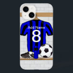Futebol preto personalizado e futebol azul Jersey<br><div class="desc">Camisa de futebol com striping azul e preto personalizado,  basta adicionar seu próprio nome e número para criar um único presente ou prêmio de futebol. Se você precisar desta camisa de futebol listrada em qualquer outra combinação de cores,  entre em contato conosco através do link de contato da loja</div>