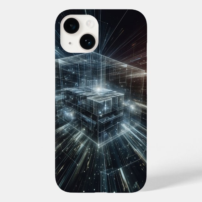 Futuristic Cyber Cube Phone Case - High-Tech Glow  (Verso)