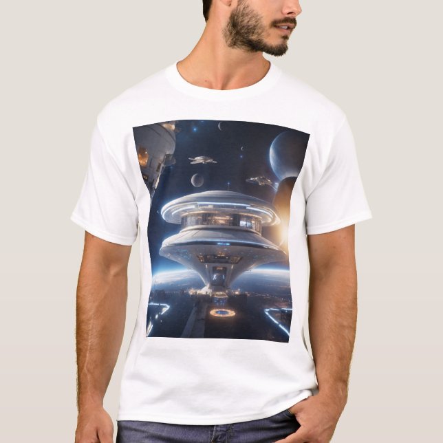 Futuristic Sci-Fi Space Station T-Shirt – Epic (Frente)
