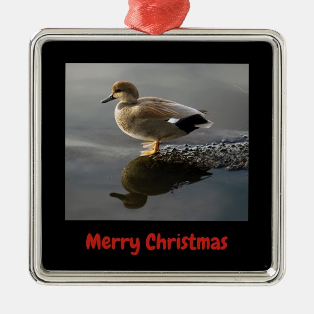 Gadwell Duck Feliz Natal Ornamento Metálico (Frente)