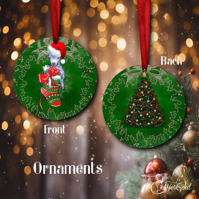 Gaiado de bebê em Enfeites de natal (Adorable little pygmy goat baby in a Christmas stocking  - add any text you like #zazzlemade )