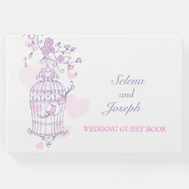 Gaiola de pássaros roxo / livro de convidados rosa